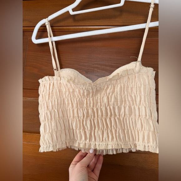 ZARA Textured Gingham Ruched Stretch Bustier Crop Top - Picture 5 of 6